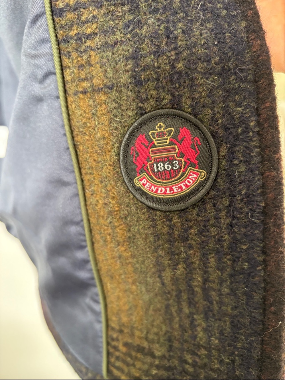 Pendleton Multicolor Plaid Wool Pea Coat in Mustard, Brown & Navy - Picture 8 of 8